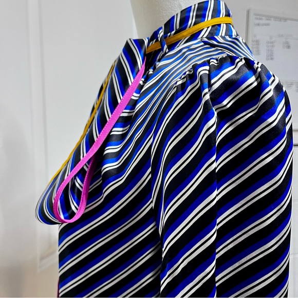 Tory Burch Silk Blue Striped Tie Neck long Sleeves Blouse Size 6 - Picture 7 of 16